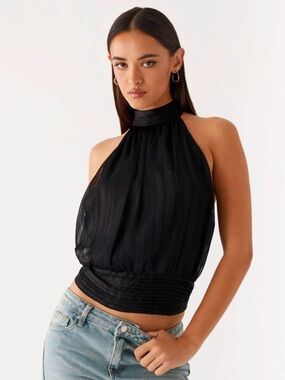 NEW WITH TAGS - Peppermayo Black Halter Neck Pleated Tank Top
